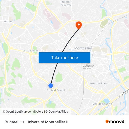 Bugarel to Université Montpellier III map