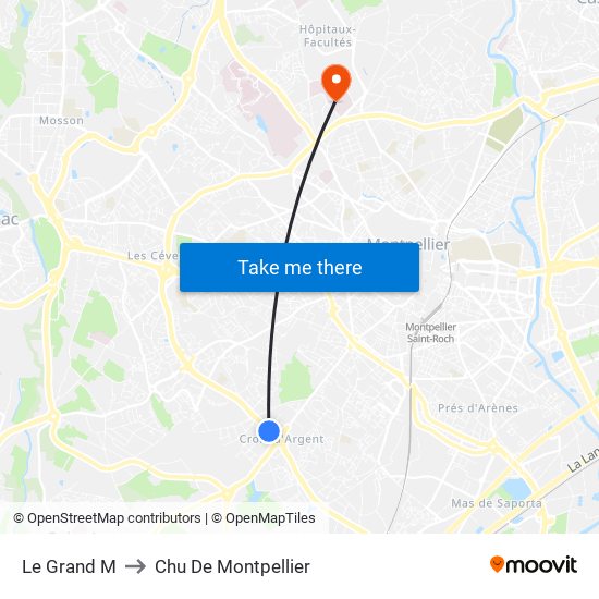 Le Grand M to Chu De Montpellier map