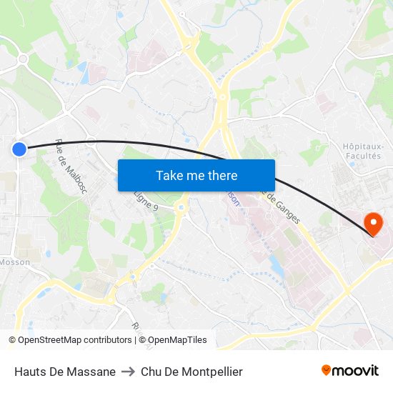 Hauts De Massane to Chu De Montpellier map