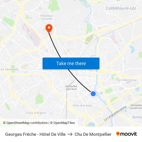 Georges Frêche - Hôtel De Ville to Chu De Montpellier map