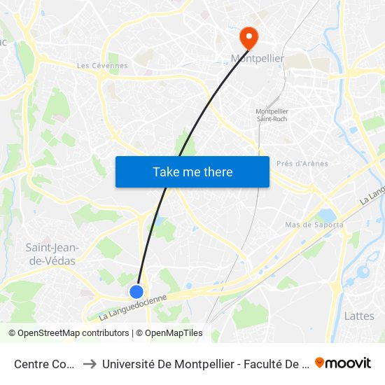 Centre Commercial to Université De Montpellier - Faculté De Droit Et Science Politique map