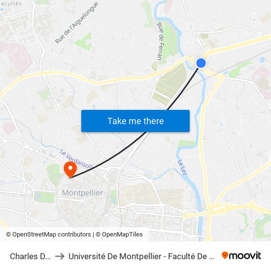 Charles De Gaulle to Université De Montpellier - Faculté De Droit Et Science Politique map