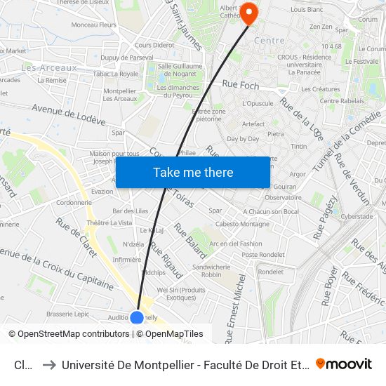 Claret to Université De Montpellier - Faculté De Droit Et Science Politique map