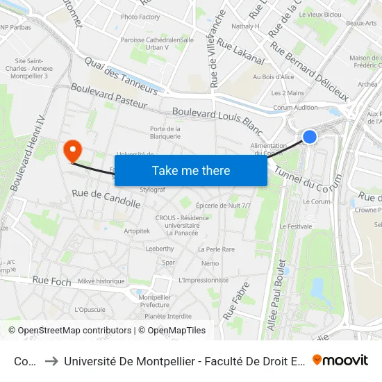 Corum to Université De Montpellier - Faculté De Droit Et Science Politique map