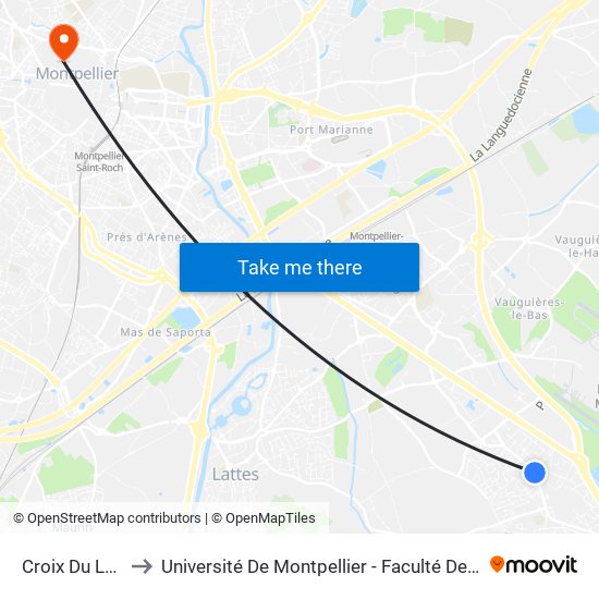 Croix Du Languedoc to Université De Montpellier - Faculté De Droit Et Science Politique map