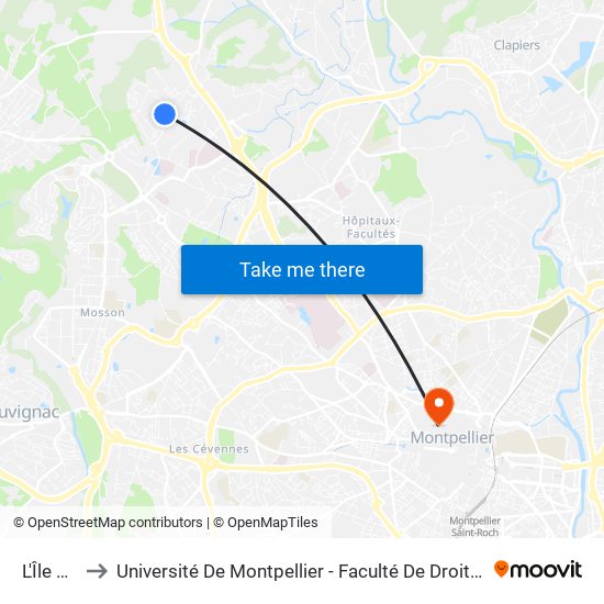 L'Île Bleue to Université De Montpellier - Faculté De Droit Et Science Politique map