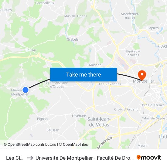 Les Clauzes to Université De Montpellier - Faculté De Droit Et Science Politique map