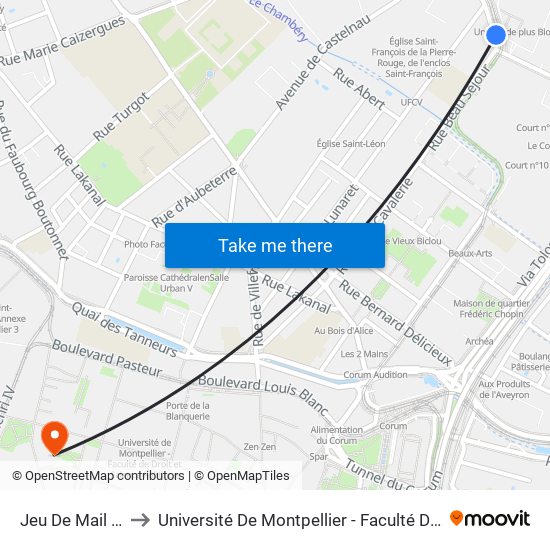 Jeu De Mail Des Abbés to Université De Montpellier - Faculté De Droit Et Science Politique map