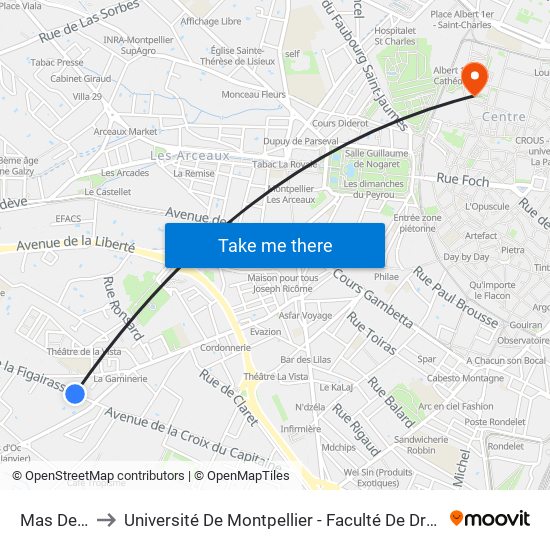 Mas De Merle to Université De Montpellier - Faculté De Droit Et Science Politique map