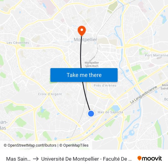 Mas Saint-Pierre to Université De Montpellier - Faculté De Droit Et Science Politique map