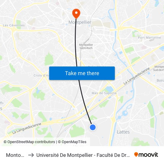 Montouzères to Université De Montpellier - Faculté De Droit Et Science Politique map