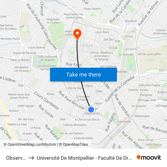 Observatoire to Université De Montpellier - Faculté De Droit Et Science Politique map