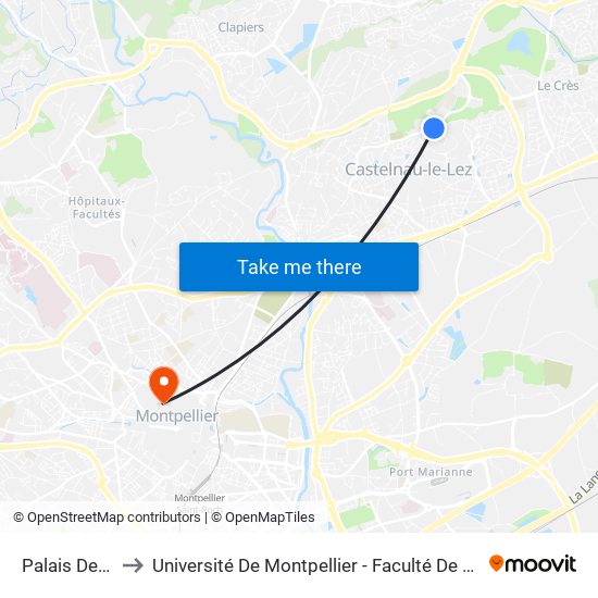 Palais Des Sports to Université De Montpellier - Faculté De Droit Et Science Politique map