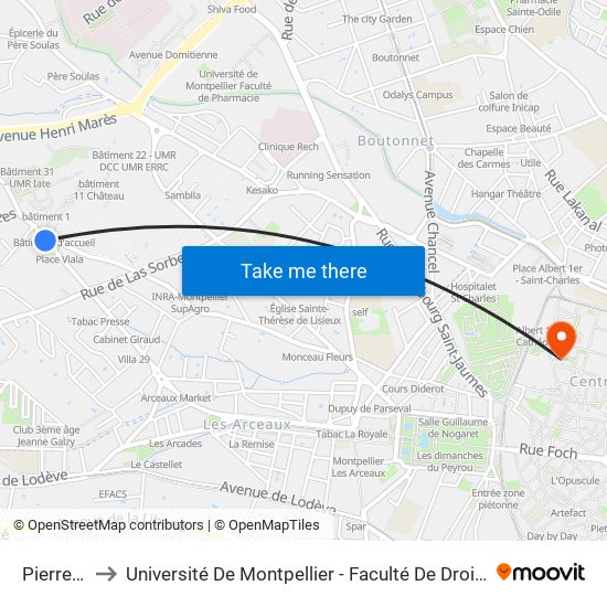 Pierre Viala to Université De Montpellier - Faculté De Droit Et Science Politique map