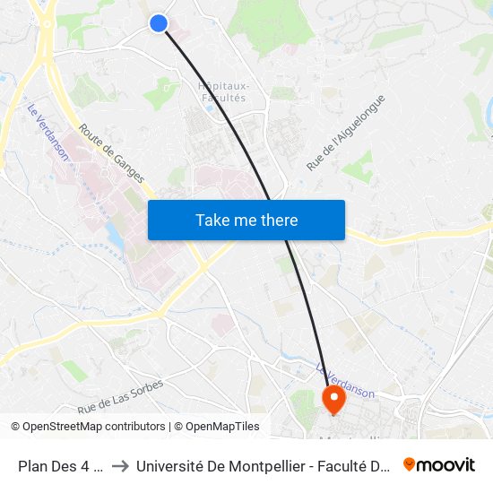 Plan Des 4 Seigneurs to Université De Montpellier - Faculté De Droit Et Science Politique map