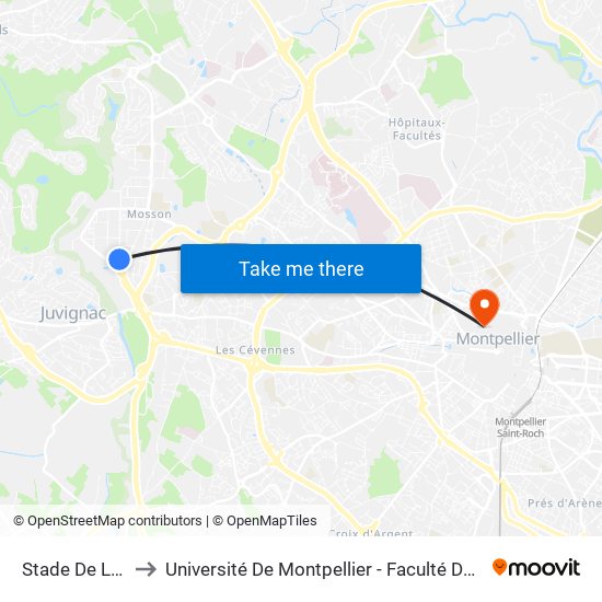Stade De La Mosson to Université De Montpellier - Faculté De Droit Et Science Politique map
