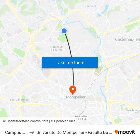 Campus Agropolis to Université De Montpellier - Faculté De Droit Et Science Politique map