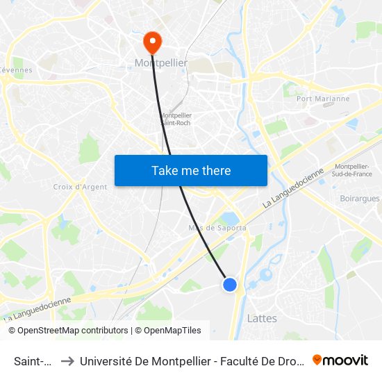 Saint-Pierre to Université De Montpellier - Faculté De Droit Et Science Politique map