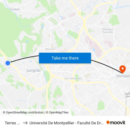 Terres Du Sud to Université De Montpellier - Faculté De Droit Et Science Politique map