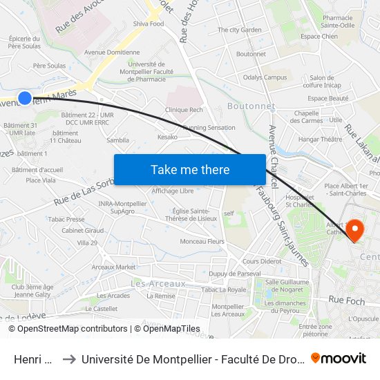Henri Marès to Université De Montpellier - Faculté De Droit Et Science Politique map