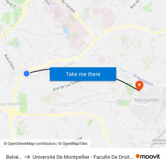 Belvédère to Université De Montpellier - Faculté De Droit Et Science Politique map