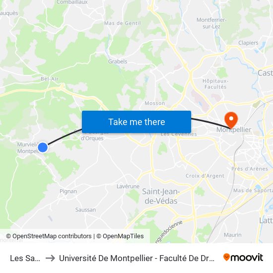 Les Saliniers to Université De Montpellier - Faculté De Droit Et Science Politique map