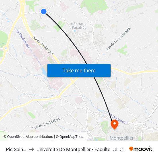 Pic Saint-Loup to Université De Montpellier - Faculté De Droit Et Science Politique map