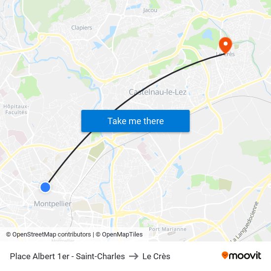 Place Albert 1er - Saint-Charles to Le Crès map