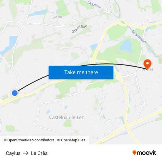 Caylus to Le Crès map
