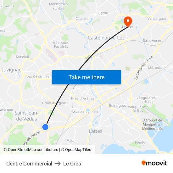 Centre Commercial to Le Crès map