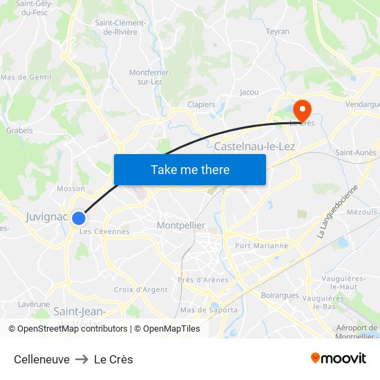 Celleneuve to Le Crès map