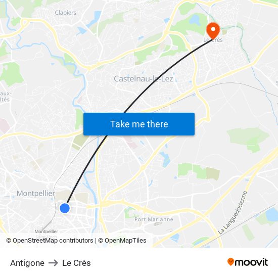 Antigone to Le Crès map