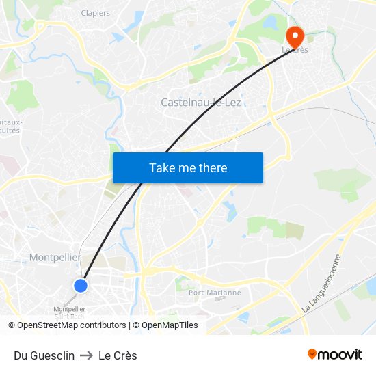 Du Guesclin to Le Crès map