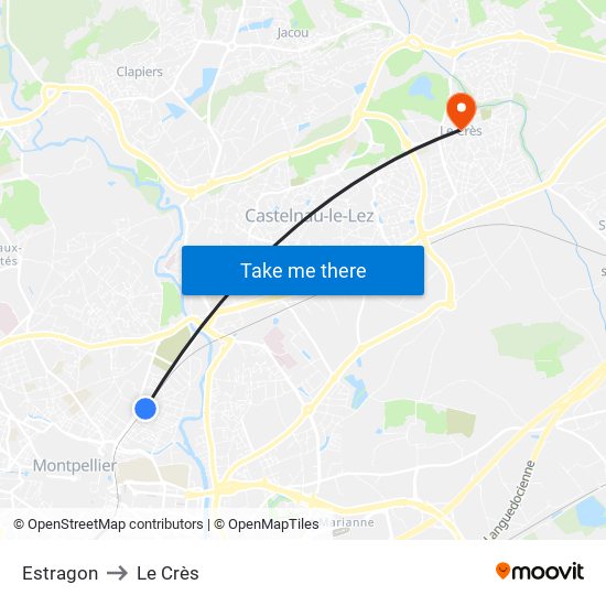 Estragon to Le Crès map
