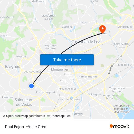 Paul Fajon to Le Crès map