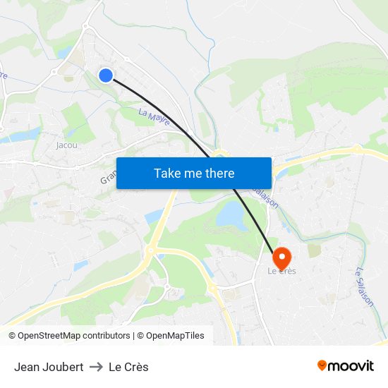 Jean Joubert to Le Crès map