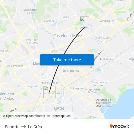 Saporta to Le Crès map