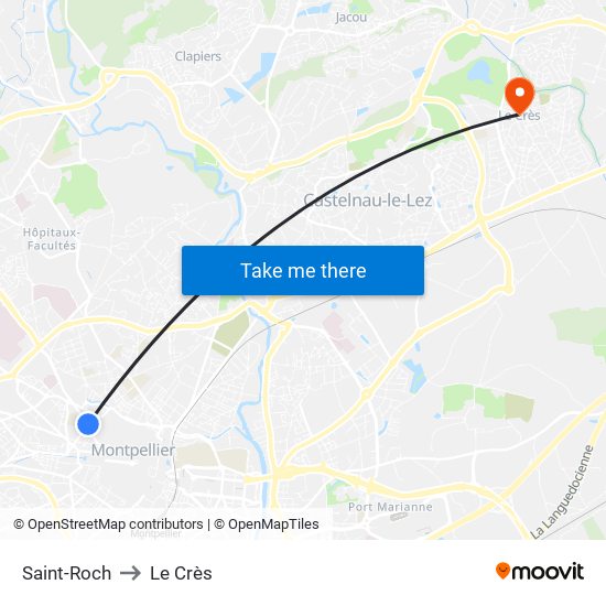 Saint-Roch to Le Crès map