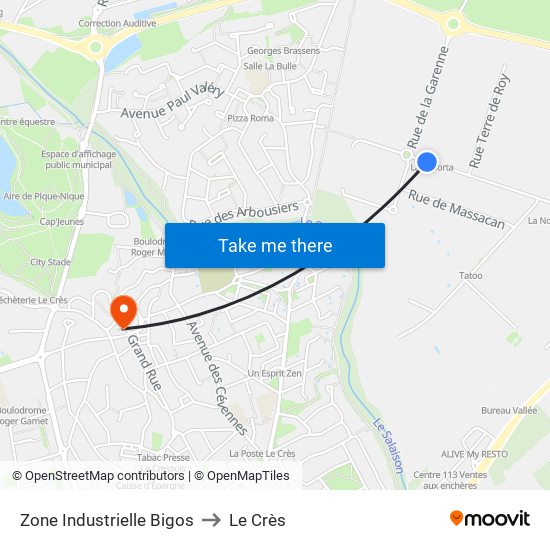 Zone Industrielle Bigos to Le Crès map