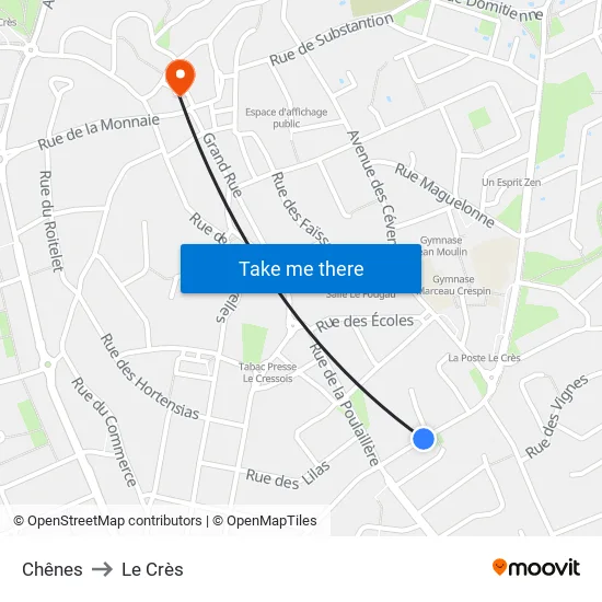 Chênes to Le Crès map