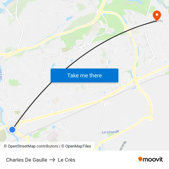 Charles De Gaulle to Le Crès map