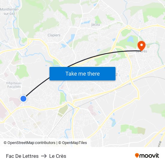 Fac De Lettres to Le Crès map