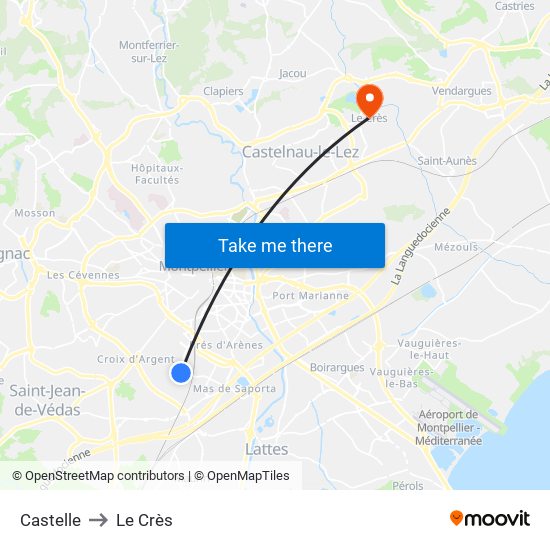 Castelle to Le Crès map