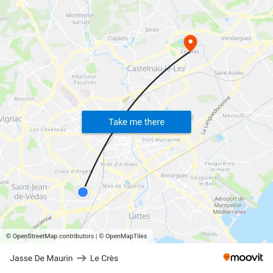Jasse De Maurin to Le Crès map