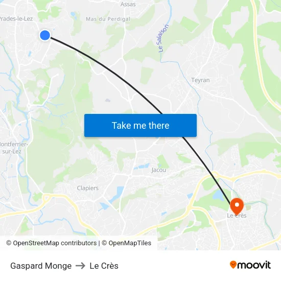 Gaspard Monge to Le Crès map