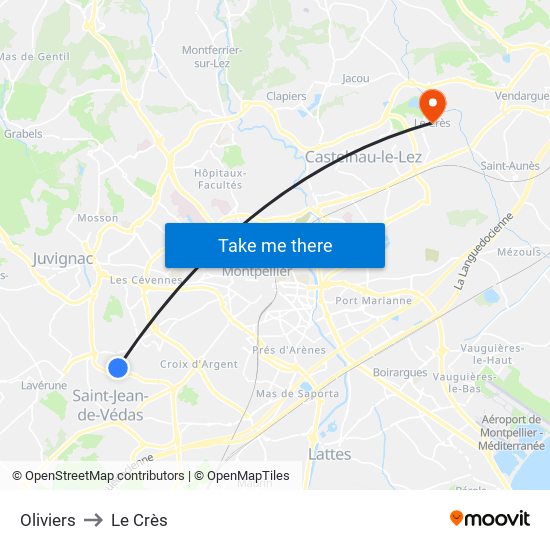 Oliviers to Le Crès map