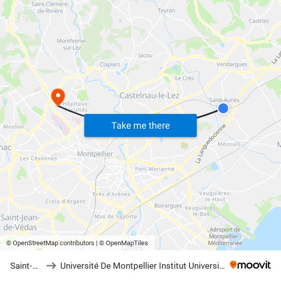 Saint-Aunès to Université De Montpellier Institut Universitaire De Technologie map