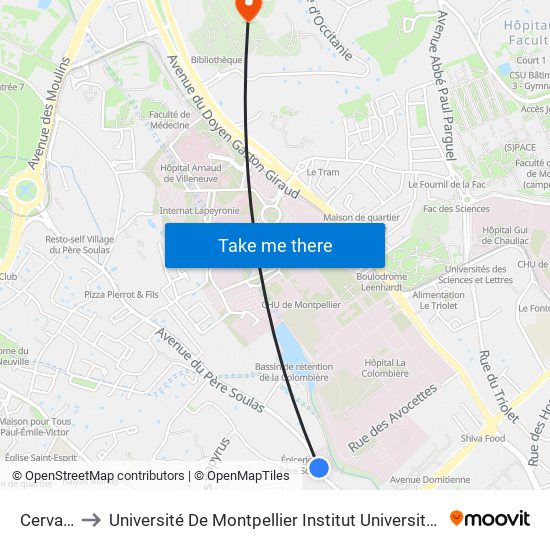 Cervantès to Université De Montpellier Institut Universitaire De Technologie map