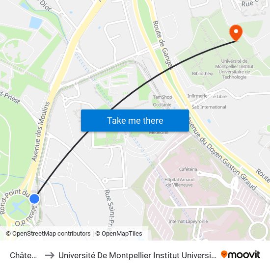 Château D'Ô to Université De Montpellier Institut Universitaire De Technologie map