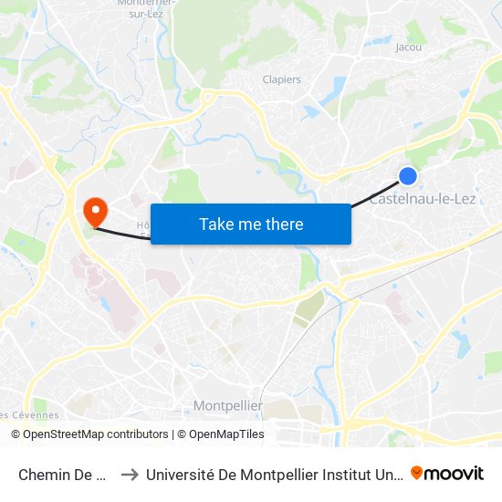 Chemin De La Monnaie to Université De Montpellier Institut Universitaire De Technologie map